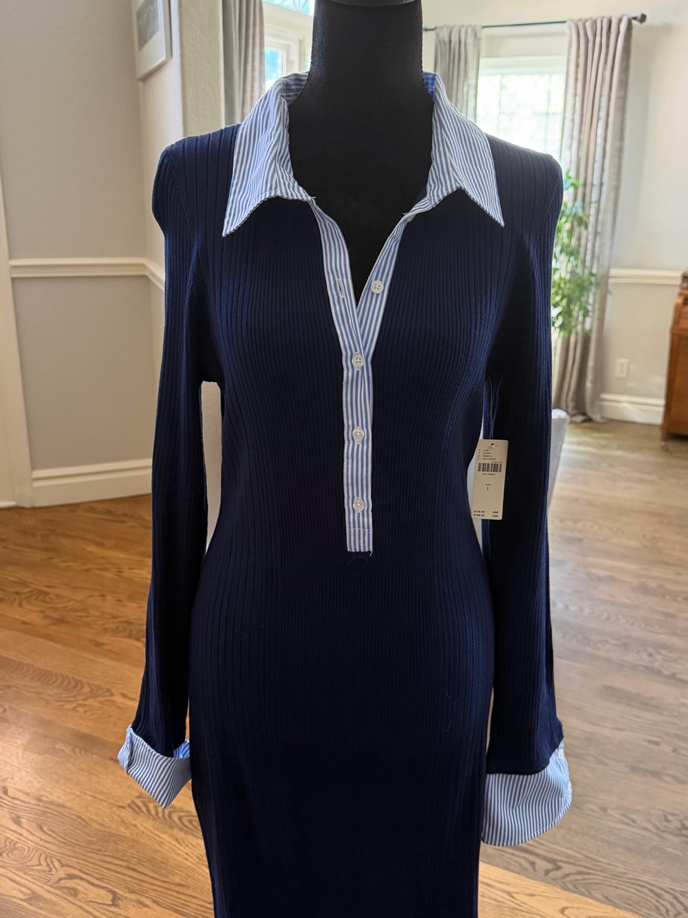 Anthropologie - Navy Ribbed Polo Dress with Contrast Collar
